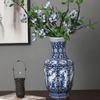 Adornos para Jarrón de Porcelana Azul y Blanco Pintado a Mano Antiguo Estilo Chino Jarrón Cerámico Antiguo para Sala de Estar Adornos para Jarrón de Nuevo Estilo Chino
