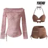 2026 Novo Estilo Estilo Puro Desejo Bolinhas Conjunto de Três Peças Biquíni Sexy de Férias Tomara que Caia para Fontes Termais