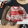Conjunto Casual Estilo Coreano para Meninos de Um a Cinco Anos, Novidades de Outono, Conjunto de Duas Peças com Moletom Listrado de Manga Longa para Trabalho, Tendência