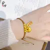 Pulseira de Corda Trançada da Sorte Fortuna Pequeno Gordo Fortuna com Contas Olho de Gato Antigas Banhadas a Ouro, Estilo Chinês Simples para Homens e Mulheres