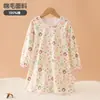 Camisola de algodão puro para meninas para outono e inverno, design de desenho animado, roupa de casa para meninas, vestido infantil de manga comprida, vestido de princesa