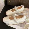 Aumente 5cm por Dentro! Sapatos de Treino Moral de Balé de Boca Rasa Estilo Esportivo Francês para Mulheres Verão Novo Sapatos Mary Jane de Uma Tira