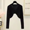 Cárdigan de punto francés para mujer primavera verano bolero pequeño manga larga con vestido camisola prenda exterior cubre-todo chal corto chaqueta