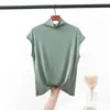 Colete Solto Feminino Plus Size de Verão Versátil Camiseta Fina Cor Lisa Base Camisa de Modal Gola Alta Meia Manga Sem Manga