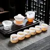 Tetera de Porcelana Jade Vidrio Juego de Té Kung Fu Accesorios Tazón de Cubierta Juego de Té de Gama Alta Juego Completo Regalo para Hogar Oficina Venta al por Mayor