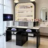 Mesa de Manicure em Madeira Maciça, Mesa de Salão de Unhas Modelo Novo com Aspirador, Estação de Manicure com Armazenamento Simples/Duplo em Mármore