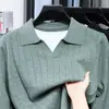 Suéter de Tricô de Manga Longa com Gola de Gaivota Masculino, Suéter Jacquard Loose da Moda Estilo Coreano Tendência, Nova Camisa Básica Outono/Inverno para Homens