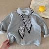 Top de retazos con cuello de camisa para niños pequeños, bloques de color, elegante, nuevo para primavera y otoño, sudadera holgada versátil de manga larga