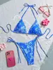 Traje de baño de dos piezas para mujer estilo europeo y americano con diseño de corbata, Bikini estampado para vacaciones y playa, Bikini estampado sexy