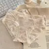 Nuevo Estilo Girly Estilo Floral Pastoral Algodón Puro Entrepierna Antibacteriana Cintura Media Cómodo Transpirable Ribeteado con Encaje Ropa Interior para Mujer Pantalones Cortos Triángulo