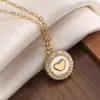 Collar con Colgante Redondo de Cobre Chapado en Oro de 18 Quilates Incrustado con Circonita y Nácar, Popular en Europa y América, Cadena para Clavícula Exquisita de Nicho para Mujeres