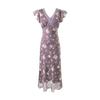 2025 Nuevo Verano Falda Corta Elegante y Romántico Mangas Cortas de Encaje Vestido Largo Floral