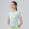 Ropa de Yoga Camiseta con Volantes Deporte Fitness Manga Corta Cuello Redondo Algodón Elástico Tacto Verano Nuevo Top Ajuste Delgado para Mujer