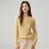 Outono e Inverno Novo Cardigan Suéter Feminino Gola Redonda de Veludo Moda Cor Sólida Botões Metálicos Tricô Manga Longa Base de Caxemira