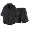26 Camisas Casuales de Manga Corta para Hombre Estilo Verano, Conjunto de Dos Piezas de Camisa y Pantalones Cortos de Moda de Marca Suelta Talla Grande