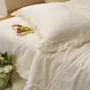 Capa de Cama Acolchoada de Algodão 100% Dupla Face Lavada à Areia em Alta Temperatura com Borda de Algodão Estilo Coreano Conjunto de Três Peças Multifuncional Capa de Colcha de Verão