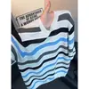 Estilo Old Money Camiseta de Verano para Hombre de Punto Rayado Americano Color Block Transpirable Cleanfit Media Manga