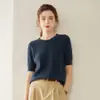 Top Base de Tricô Cashmere Vazado para Outono, Casual Soltinho para o Dia a Dia Manga Curta Gola Redonda Estilo Coreano Jacquard