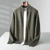 Cardigan transfronteiriço novo 100% lã masculino gola alta zíper suéter de tricô jaqueta transfronteiriça blusa quente folgada