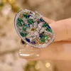 Anel de Lótus Tridimensional Totalmente Cravejado em Estilo Palaciano Vintage para Mulheres, Moderno e Sofisticado, Anel Exquisito e Versátil para o Dedo Indicador