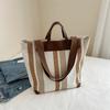 Bolso Grande de Mujer 2024 Invierno Nueva Moda Bolso de Mano de Lona Rayada en Contraste Bolso Tote para Viajero Bolso de Hombro Sobaco