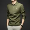 Camiseta de Manga Larga para Hombre, Nuevo Estilo Otoño, Camisa Polo de Algodón Puro Bordada con Cuello, Top Camiseta Casual y Versátil para Jóvenes y Adultos de Mediana Edad