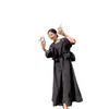 Vestido chic coreano de comprimento médio e manga longa para mulheres, vestido simples de cor sólida + conjunto de duas peças com jaqueta com capuz