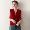 Chaleco Cardigan sin Mangas de Moda con Cuello en V 100% Cachemira Pura para Mujer, Chaleco Base Tejido, Corte Ajustado y para Superponer