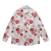 Ropa Hombres Estilo Hong Kong Retro Rosa Estampado Completo Camisas de Manga Larga para Hombres y Mujeres Otoño Sueltas Casuales Florales de Playa