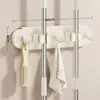 Soporte de pared para mopa con ventosa, estante de baño de pared sin taladro con ganchos, colgador fijo para mopa y escoba de baño para el hogar