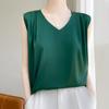 Top de Tirantes Anchos Traje de Verano para Mujer Sección Cruzada Interna Seda Cuello en V Chaleco Seda Acética Camisa Base Blanca