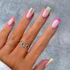 Uñas de longitud media color dopamina raya arcoíris belleza de uñas brillante francés uña postiza terminada belleza pieza de uña uñas