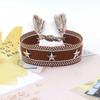 Pulseira de tecido trançado com rebite de estrela de cinco pontas em liga de prata para joias transfronteiriças, pulseira de pulso com franja de estrela de personalidade