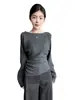 Suéter Tricot Cinza de Alta Qualidade 2026 para Mulheres, Camada Base para o Início do Outono, Suéter Estilo Coreano com Design que Ajusta a Cintura
