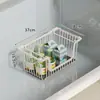 Prateleira de Armazenamento Dentro do Congelador, Cesta Suspensa com Tampa Flip-Top para Armazenamento de Alimentos, Prateleira de Armazenamento Multicamadas com Divisórias para Geladeira, Suporte de Suspensão