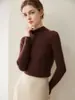 Suéter 100% caxemira pura para outono e inverno para mulheres, gola semi-alta, caxemira de bebê, slim fit, tricô sem costura, suéter base