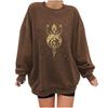 Moletom Feminino com Estampa de Pentagrama e Fases da Lua, Manga Caída, Tamanho Plus Size, Estilo Europeu e Americano, Gola Redonda, Lã, Manga Longa, Caimento Solto