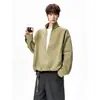 Sudadera con Cremallera Parcial Patchwork Falsa de Dos Piezas Estilo High Street para Hombre, Chaleco de Pareja de Moda para Primavera y Otoño, Chaqueta Camisa Versátil Casual Holgada