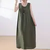 Nuevo Vestido de Algodón y Seda de Verano para Mujer, Corte Holgado, Adelgazante, Adecuado para Madres de Mediana Edad y Mayores, Elegante Vestido Largo, Vestido de Playa