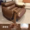 Sillón de Ocio de Madera de Caucho con Cera de Aceite y Reposabrazos de Madera Maciza, Sillón Individual, Vintage para Uso Doméstico en Sala de Estar, Dormitorio, Estudio
