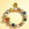 Atrair Riqueza e Boa SorteRaposa de Nove Caudas Porcelana Rosa Folha de Ouro de Cinco Cores Anel Dourado Pulseira de Cristal Vidro Atrai Romance Fio de Mão Joia de Mão