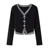 Camiseta Base de Manga Larga con Cuello en V para Mujer Otoño e Invierno 2026 Nuevo Ajuste Delgado Diseño Versátil Top Corto Falso de Dos Piezas para Mujer