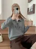 Suéter de punto con cuello de bufanda de seda de color liso transfronterizo para mujer, nuevo estilo Primavera y Otoño 2026, cárdigan de punto pullover rejuvenecedor, estilo coreano