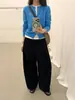 Calça de Veludo Vintage Relaxada de Perna Larga Han Xun para Mulheres Outono 2026 Cintura Elástica Emagrecimento Formato Pera Calça Longa 25824