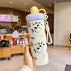 Taza Portátil con Dibujos Animados de Apariencia Atractiva, Termo de Acero Inoxidable 316 para Bebidas Calientes y Frías, Taza Deportiva Portátil para Exteriores con Popote