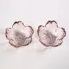 Prato Pequeno de Vidro Martelado Estilo Japonês Flor de Cerejeira Criativo Rosa Doméstico Molheira para Tempero Prato para Molho de Soja Tigela Jogo de Talheres