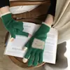 Guantes cuadrados lindos de cara sonriente de medio dedo otoño e invierno para mujer estilo coreano de lana tejidos cálidos de dedo abierto pantalla táctil