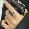 Anillo de Plata de Ley S925 con Piedra de Color Estilo Palacio Corazón Circonita para Mujer, Anillo Abierto Ajustable con un Toque de Lujo Nicho, Nuevo Anillo para Dedo Índice
