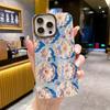 Funda para iPhone 15 con Goteo de Pegamento Estéreo IMD, Flor de Pintura al Óleo con Pedrería, Marco de Lente Electrochapado, Protección contra Caídas