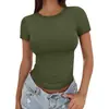 2026 Verano Casual Versátil Ajustado Cuello Redondo Alto Camiseta Manga Corta Corte Delgado Chica Caliente Top Europeo Americano